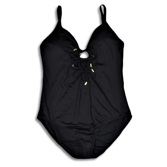 New! La Blanca Women's Plus Tummy Control Lace-up Front One-piece Swimsuit - Picture 3 of 5